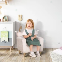 HOMCOM Kindersessel für Kinder 3-5 Jahre, weicher Stoffbezug, Rahmen aus Eukalyptusholz, 50 x 42 x 58cm, hellrosa(m-10)