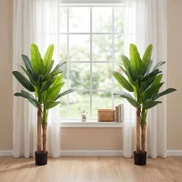 HOMCOM Lot de 2 plantes artificielles intérieurs 150 cm bananiers en pot décoration pour maison, bureau, salon, chambre(m-13)