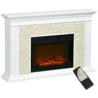 HOMCOM Chimenea Eléctrica con Calefacción 1800W Efecto de Llama con Control Remoto Temporizador 120x24x80 cm Blanco(m-1)