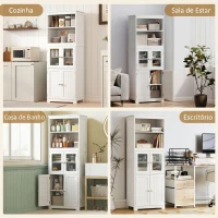 HOMCOM Armário de Cozinha com 2 Portas de Vidro Temperado 2 Prateleiras Abertas e Armário com Prateleira Ajustável 60x30x162 cm Branco(m-9)