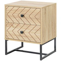 HOMCOM Table de Chevet Table de Nuit Style Graphique 48L x 39,5l x 60H cm 2 tiroirs métal Noir Panneaux Particules MDF Imitation Bois Clair(m-11)