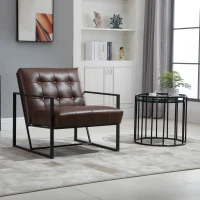 HOMCOM Fauteuil de salon Chesterfield Fauteuil Relax Assise Dossier capitonnés Structure métal Noir revêtement synthétique Chocolat(m-2)