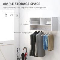 HOMCOM Wall Mounted Coat Hanger Hooks Rack Stand Hallway Coat Rack Rail & Storage Shelf Hanging Coat Organizer (White)(m-4)