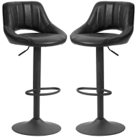 Set HOMCOM de 2 Scaune de Bar cu Înălțime Ajustabilă, Suport pentru Picioare și Șezut Rotativ din Piele Artificială, Negru(m-12)