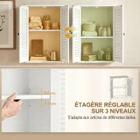 HOMCOM Armoire murale de salle de bain, meuble de rangement suspendu avec 2 portes persiennes et étagère réglable, blanc(m-5)