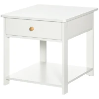 HOMCOM Bedside Table with Drawer and Bottom Shelf, Square Side End Table for Bedroom, Living Room, White(m-10)