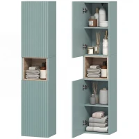 HOMCOM Meuble colonne salle de bain, meuble de rangement, 2 portes, compartiment et étagères réglables, 30x24x140cm, vert(m-12)