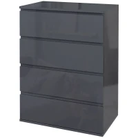 HOMCOM High Gloss Chest of Drawers, 4-Drawer Storage Cabinets, Modern Dresser for Bedroom, Grey(m-10)