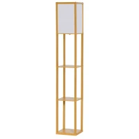 HOMCOM 3-Tier Floor Lamp with Shelves and Storage, Modern Corner Standing Lamp with Lampshade, Foot Switch for Living Room, Bedroom, Home Office, Bulb not Included, Natural(m-10)