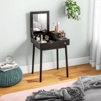 HOMCOM Coiffeuse avec miroir table de maquillage, 2 tiroirs, miroir pliable pour chambre à coucher, salon, 60x50x85,5cm, noir(m-10)