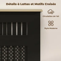 HOMCOM Couvercle de Radiateur en Bois à Lattes avec Détails Croisés et Étagère Supérieure, 78 x 19 x 81 cm, Noir(m-4)