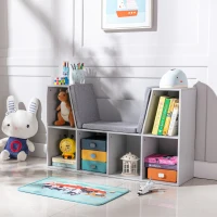 HOMCOM 2-in-1 Kinderregal Regal + Sitzbank inkl. Polster 103 cm × 30 cm × 62 cm Weiß + Grau(m-10)