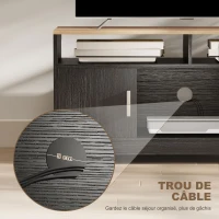 HOMCOM Meuble TV banc TV en bois avec 2 niches 2 armoires à porte une armoire ouverte 105 x 40 x 52 cm effet bois noir(m-6)