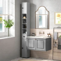 kleankin 180cm Slim Bathroom Cabinet, with Drawer, Shelves and Cupboards - Grey(m-10)