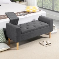 HOMCOM Banc coffre rangement capitonné banquette avec accoudoirs, banc de rangement pour la chambre à coucher, entrée, salon, charge 130 Kg dim. 116 x 44 x 58 cm gris foncé(m-10)