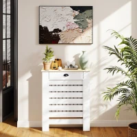 HOMCOM Couvercle de radiateur cache radiateur grille à lattes horizontales avec 2 tiroirs en bois 78l x 19P x 95,5H cm blanc(m-8)