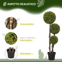 HOMCOM Pianta di Bosso Artificiale a 3 Sfere con Vaso Incluso e Fondo Rinforzato, Altezza 115 cm(m-4)