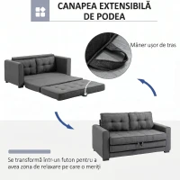 HOMCOM Canapea Extensibilă din Material Textil 2 Locuri cu Tapițerie și Arcuri, 151x75x85 cm, Gri(m-5)
