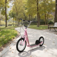 HOMCOM Roller Kinderroller mit Luftreifen Handbremse, 16 Zoll Tretroller Höhenverstellbar Kickscooter für Jungen und Mädchen ab 5 Jahre Kickboard Cityroller Kinder Scooter Rosa(m-10)
