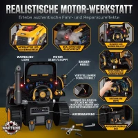 AIYAPLAY Zabawka motoryzacyjna dla dzieci 68-elementowy zestaw do naprawy auta w stylu koparki z światłami i dźwiękiem, funkcja mgły, klakson na kierownicy, Żółty(m-5)