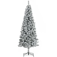 HOMCOM Albero di Natale Slim Artificiale 210 cm con Rami Realistici, Albero di Natale Innevato Alto e Stretto con Base Pieghevole, Verde(m-11)