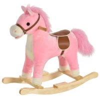 HOMCOM Kinder Schaukelpferd Baby Schaukeltier Pferd mit Tiergeräusche Spielzeug Haltegriffe für 36-72 Monate Plüsch Rosa 65 x 32,5 x 61 cm(m-12)