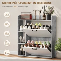 HOMCOM Scarpiera Slim con 2 Cassetti Ribaltabili e 3 Vani Aperti, Capacità 15 Scarpe, 83x24x90.5 cm, Grigio(m-4)