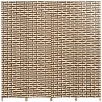 HOMCOM Biombo Separador de Ambientes de 4 Paneles Plegables de Madera de Pino y Fibra de Papel 180x180cm Marrón y Blanco(m-1)