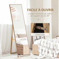 HOMCOM Miroir rectangulaire sur pied miroir de sol pour vestiaire salon salle de bain couloir 40 x 35 x 147 cm naturel(m-5)
