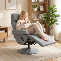 HOMCOM Upholstered Reclining Armchair, Manual Recliner Chair with Footrest and Adjustable Backrest, Grey(m-8)