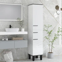 HOMCOM Armario Alto de Baño con Cajón 2 Puertas y Estantes Ajustable Mueble Auxiliar de Baño Anti-vuelco 34x32x170 cm Blanco(m-10)