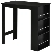 HOMCOM Mesa Alta de Bar, Mesa de Cocina con 3 Estantes Laterales, Estilo Moderno, para Comedor, Salón, 112x57x106 cm, Negro(m-11)
