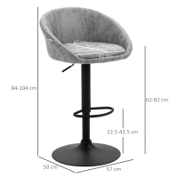 HOMCOM Modern Bar Stools Set of 2, Height Adjustable Swivel Barstools, PU Leather Upholstered Bar Chair with Backrest, Armrests and Footrest for Breakfast Bar, Counter, Kitchen, Light Grey(m-3)