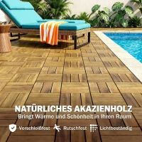 Outsunny Terrassenfliesen 31x31cm 10 Stück / 0,91m² Klickfliesen aus Akazienholz mit Klicksystem für Terrasse Balkon Naturholz(m-4)