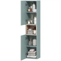 HOMCOM Coluna Casa de Banho Estreita com Prateleira Aberta e Prateleiras Ajustáveis 2 Portas Caneladas 30x24x140 cm Verde(m-7)
