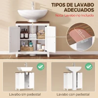 HOMCOM Mueble de Baño Bajo Lavabo Estilo Rústico con Estante Ajustable y 2 Puertas Tipo Granero Blanco(m-14)