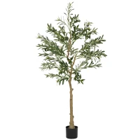 HOMCOM Plantă Artificială de Măslin Înaltă 150 cm, Arbore Fals cu 720 de Frunze și 32 de Măsline, Vas Inclus(m-11)