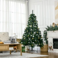 HOMCOM Árbol de Navidad Artificial Árbol de 180 cm con Luces Preinstaladas y Adornos Incluidos Ø112x180 cm Verde(m-10)