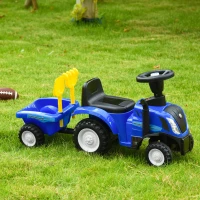 HOMCOM Rutsch-Traktor mit Anhänger, Hupe, Sandspielzeug, ab 1 Jahr, Kunststoff+Metall, blau, 91 x 29 x 44cm(m-10)