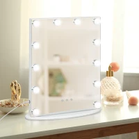 HOMCOM Espejo de Maquillaje Estilo Hollywood Espejo de Tocador Táctil con 12 Luces LED Ajustables 41,5x13,5x51 cm Blanco(m-10)
