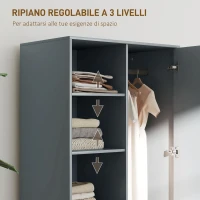 HOMCOM Armadio Moderno con 2 Cassetti, Ripiani Aperti e Vano Appendiabiti, 80x50x124 cm, Grigio Scuro(m-4)
