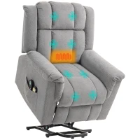 HOMCOM Powerlift-stoel, Massagestoel met Verwarmingsfunctie, Polsterstoel met Voetsteun, Zijvak, Stofbekleding, Donkergrijs(m-11)