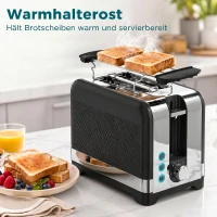 HOMCOM 2-Scheiben-Toaster mit 7 Bräunungsstufen, Aufwärm-/Auftau-/Abbruchfunktionen, Wärmerost, 930 W(m-6)
