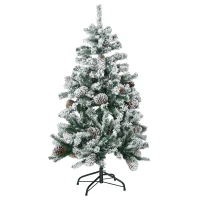 HOMCOM Sapin de Noël artificiel avec 28 pommes de pin 269 branches enneigées support en acier socle pliable hauteur 120 cm vert(m-11)