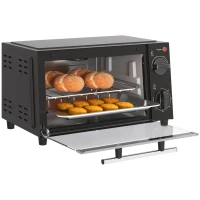 HOMCOM Mini-Backofen, 9 Liter Fassungsvermögen, Einstellbare Temperatur und Garzeit, mit Grillrost und Backblech, Schwarz(m-11)