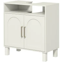HOMCOM Mueble Bajo Lavabo con Estante Ajustable para Lavabos sin Pedestal 60x30x63 cm Blanco Crema(m-11)