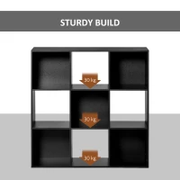 HOMCOM 3-tier 9 Cubes Storage Unit Particle Board Cupboard Bookcase Organiser Home Office Shelves, Black(m-7)