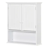 kleankin Armario Baño de Pared con 2 Puertas Estante Interior Ajustable y Compartimento Abierto Mueble Auxiliar Suspendido Multiusos para Cocina 60x20x70,5 cm Blanco(m-12)