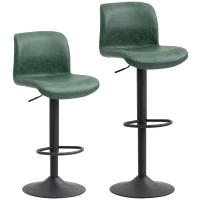 HOMCOM Bar Stools Set of 2, PU Leather Barstools with Backrest and Footrest for Kitchen, Counter, Breakfast Bar, Green(m-1)