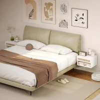 HOMCOM Conjunto de 2 Mesas de Cabeceiras Suspensas com Compartimento Aberto e Gaveta com Frente em Vime 40x34x23 cm Branco(m-2)